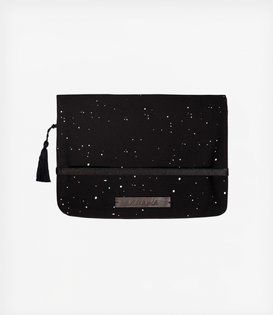 Diaper Clutch coming storm in black with white dots
