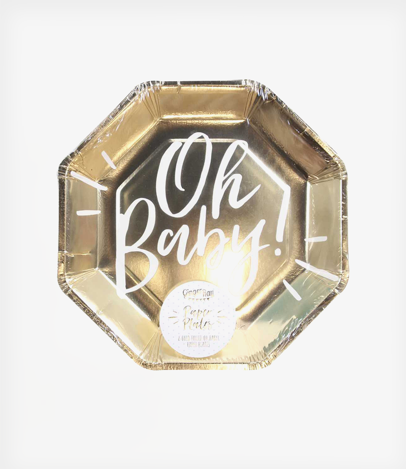 Ginger Ray Χάρτινα Χρυσά Πιάτα 8τμχ Φαγητού Oh Baby! Tiny Toes