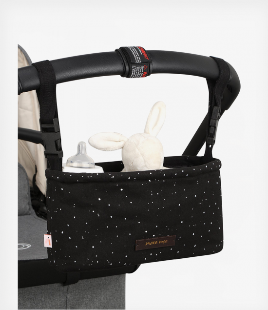 Stroller Organizer endless sky in black with white dots