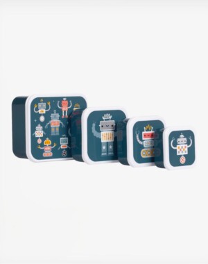 A Little Lovely Company Σετ 4 δοχεία φαγητού Lunch & Snack Box - Robots