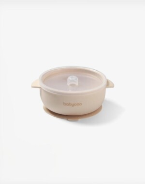 Babyono Μπολάκι σιλικόνης με λαβές, καπάκι & βάση με βεντούζα - Μπεζ