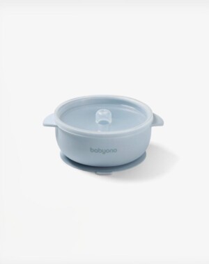 Babyono Μπολάκι σιλικόνης με λαβές, καπάκι & βάση με βεντούζα - Μπλε