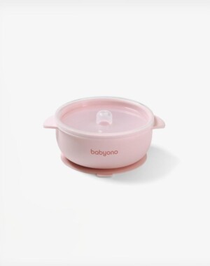 Babyono Μπολάκι σιλικόνης με λαβές, καπάκι & βάση με βεντούζα - Ροζ