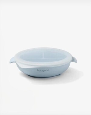 Babyono Πιάτο σιλικόνης με 3 θέσεις, καπάκι & βάση με βεντούζα - Μπλε