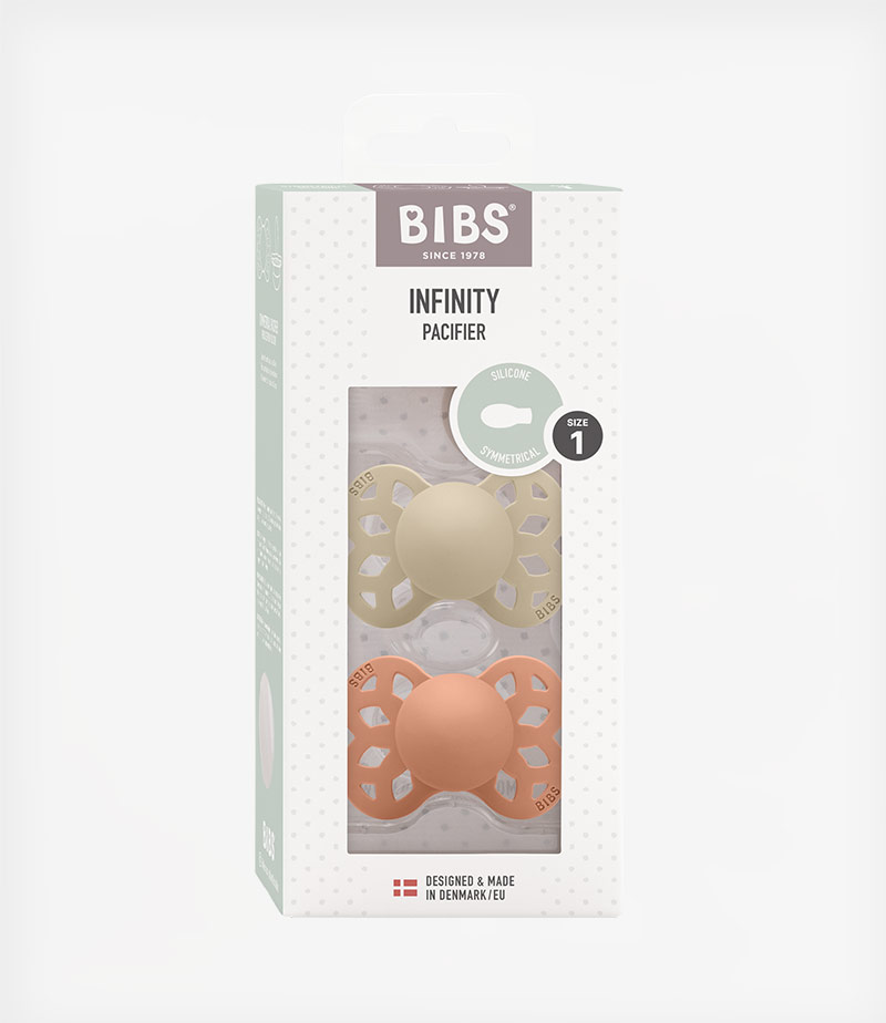 Bibs Πιπίλες Σιλικόνης Infinity Silicone Symmetrical 06m Vanilla/Peach 2τμχ Tiny Toes