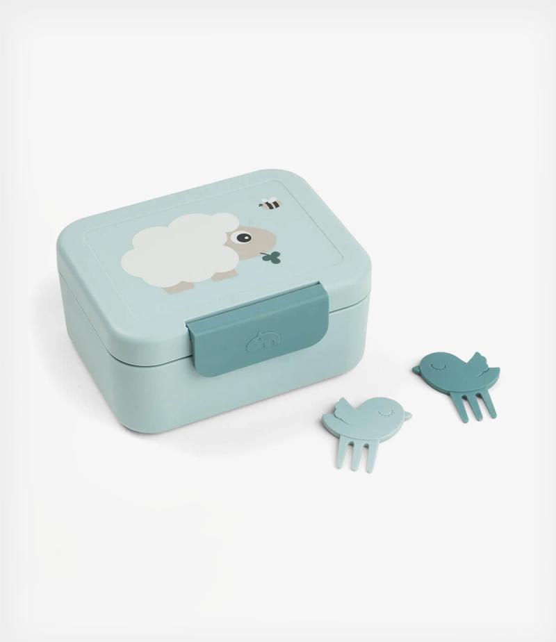 Done By Deer Δοχείο για Snacks με Χώρισμα & 2 Πιρουνάκια Tiny Farm - Blue