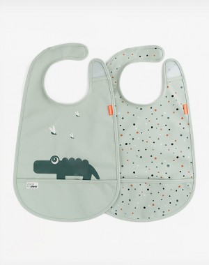 Done By Deer Σαλιάρα σετ 2 τμχ velcro Croco Green