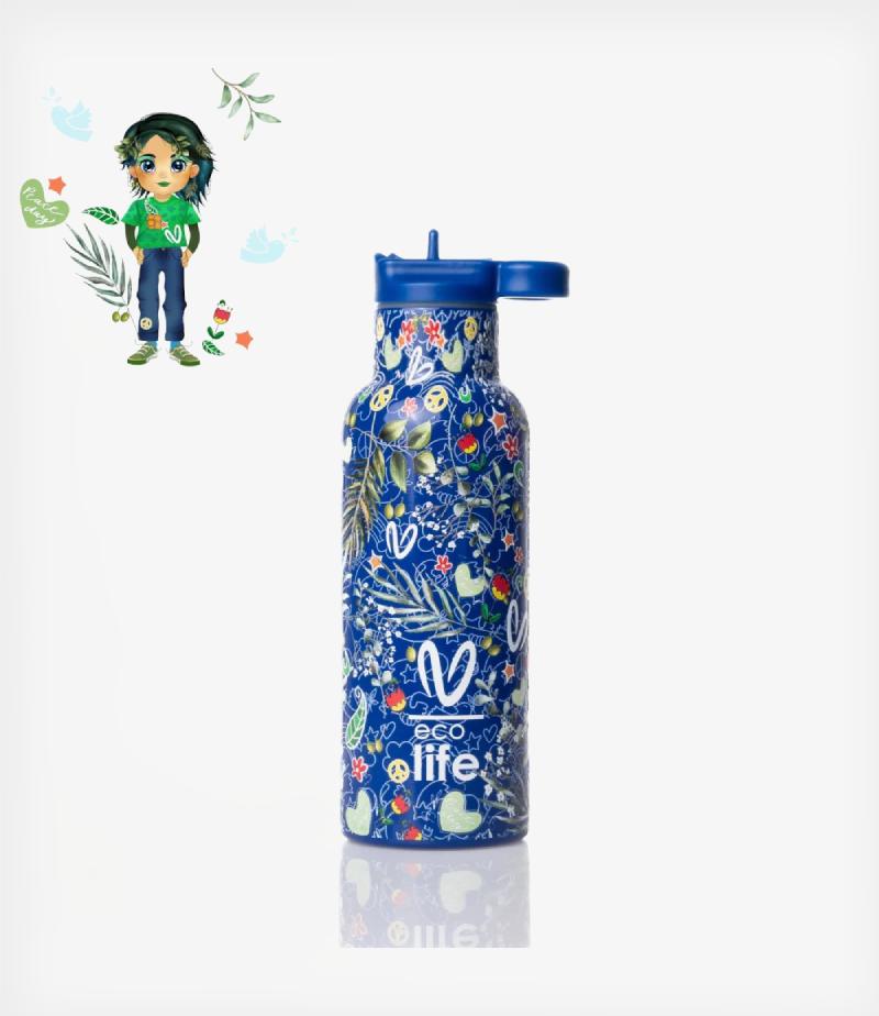 Ecolife Kids Ανοξείδωτο Παγούρι Θερμός Ecolife x Vasiliki Blue 500 ml