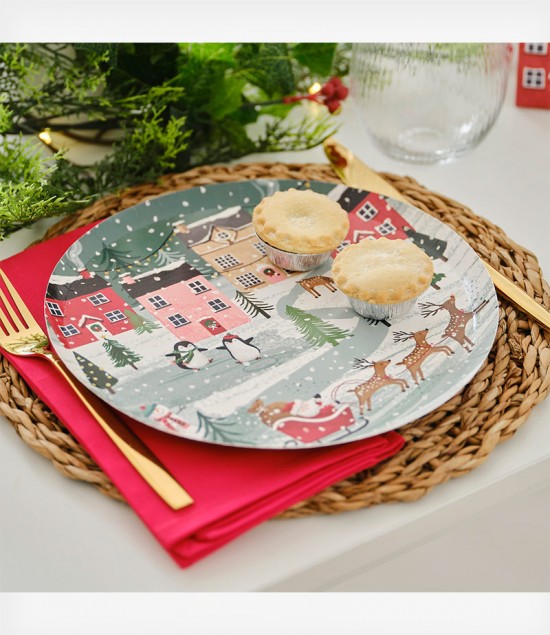 Ginger Ray Χάρτινα Πιάτα Festive Scene Christmas Paper Plates | Tiny Toes