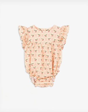 Konges Slojd Βρεφικό Φορμάκι Coco Romper Gots - Cherry Pink Motif