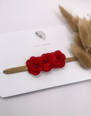 Κορδέλα μαλλιών με φιόγκο Tριαντάφυλλακια Κόκκινα