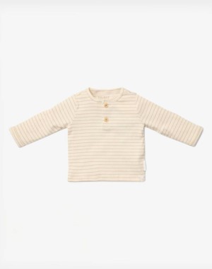 Little Dutch Μπλουζάκι μακρυμάνικο με κουμπάκια Soft Beige Stripe