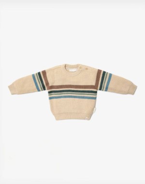 Little Dutch Πλεκτό πουλόβερ με ρίγες Sand