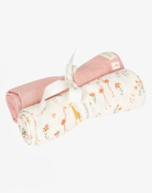 LITTLE DUTCH. Σετ 2 πανάκια αγκαλιάς από μουσελίνα Blooming Safari 70x70