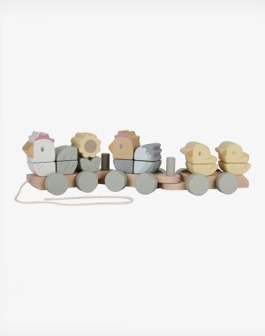 Little Dutch Ξύλινο τρενάκι με άσκηση λεπτής κίνησης κοτοπουλάκι Little Farm FSC