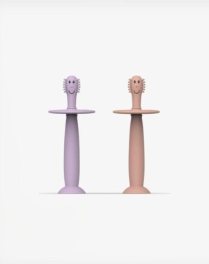 Matchstick Monkey Σετ 2 Εκπαιδευτικές Οδοντόβουρτσες με Προστατευτική Δακτύλιο Dusty Pink & Lilac