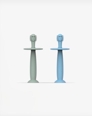 Matchstick Monkey Σετ 2 Εκπαιδευτικές Οδοντόβουρτσες με Προστατευτική Δακτύλιο Mint Green & Light Blue