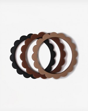 Mushie Μασητικό Λουλούδι Black - Natural - Caramel 3τμχ