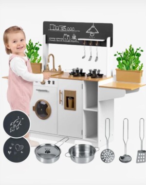 Ricokids Ξύλινη Παιδική Κουζίνα με Αξεσουάρ Λευκή με Μαυροπίνακα