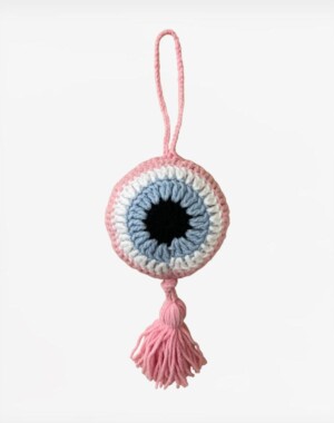 Χειροποίητο Πλεκτό Μάτι - Γούρι με Φούντα Pink